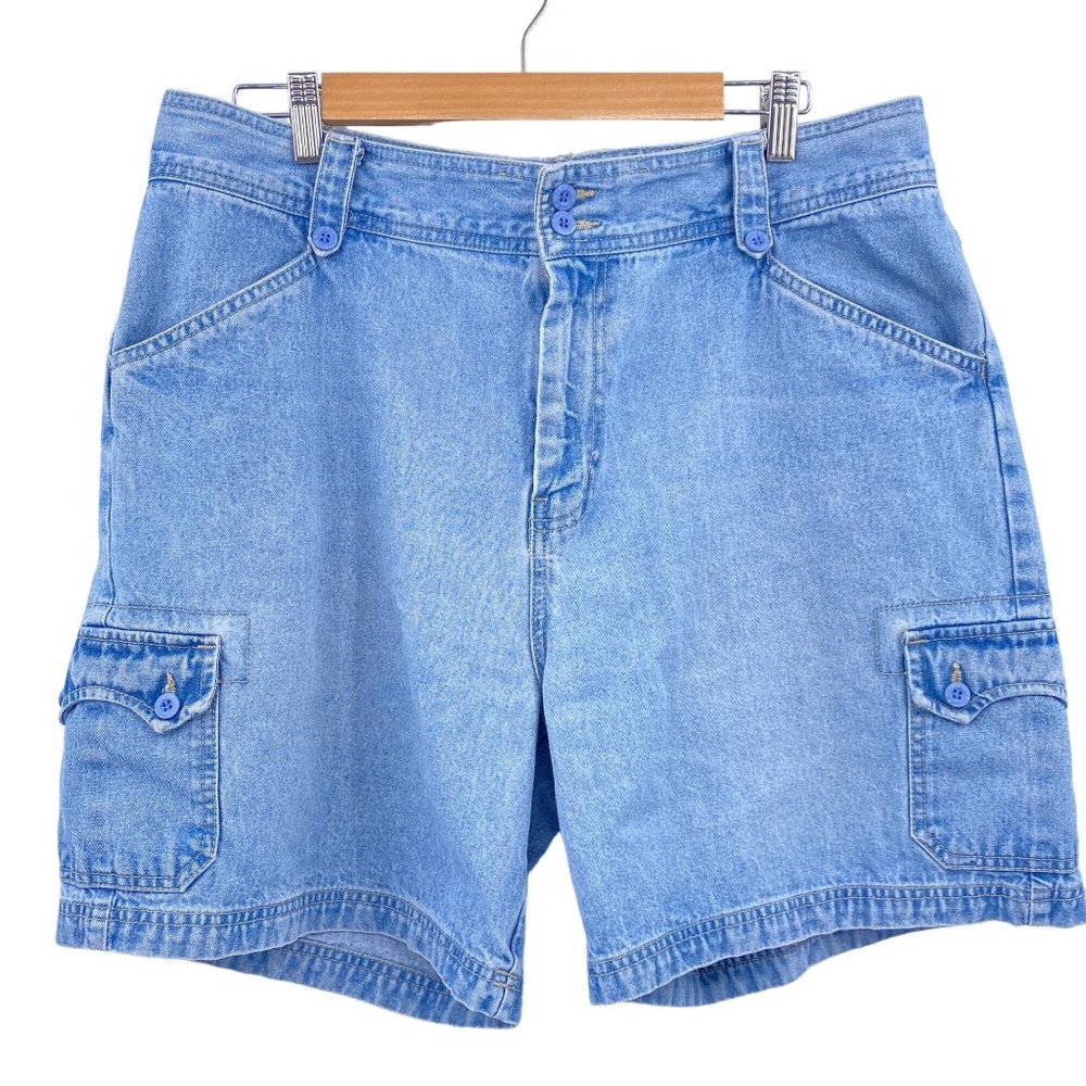 VTG Bill Blass denim cargo bermuda shorts size 14 35" waist high waist